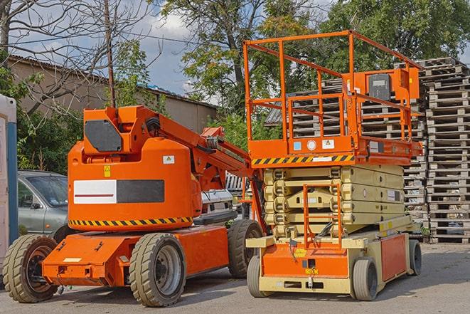 warehouse forklift lifting cargo onto shelves in Algonquin, IL